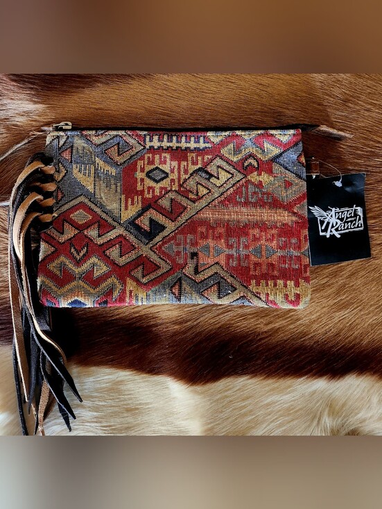 Angel Ranch Handbags - Angel Ranch Red Multi Woven Geometric Clutch